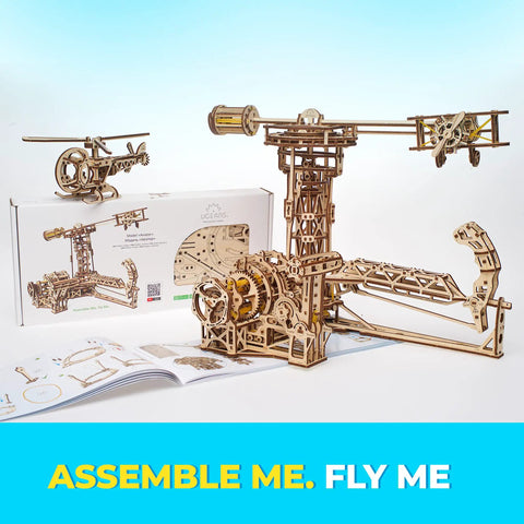 3D Aviator Mechanical Puzzle Kit For Adults Wooden Brain Teaser Build Set Hands-On DIY Woodcraft Aircraft Model Self Propelled Mechanism Realistic Flying Engine Puzzle Toy, wooden aircraft parts and instructions