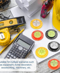 Nexarelle 3pcs Round Bubble Level D:48.9mm, H:12mm Black/Green shown with measuring tools and workspace equipment.