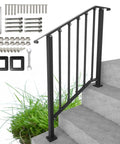 Heavy Duty 3 Step Outdoor Handrail Kit In Matte Black Wrought Iron For Concrete Or Wood Porch Stairs Built Tough As Nails Weather Resistant Total Breeze To Mount And Liven Up Your Backyard Setup with installation hardware.