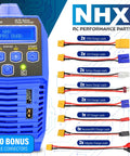 Beefy Quad 100W X4 Battery Balance Charger with various charge leads included, shown with connectors and display screen.