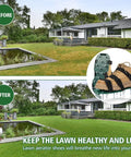 Image showing before and after lawn using Heavy Duty Lawn Aerator Shoes With Upgraded Adjustable Buckle Straps on a green yard.