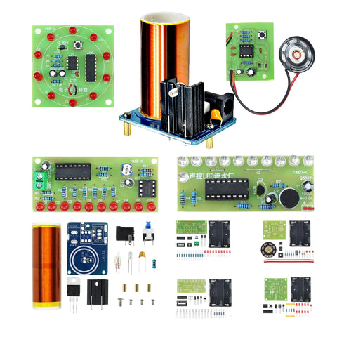 Five-Project Soldering Practice Kit With DIY Electronics Projects Including Tesla Coil Wireless Light, Lucky Turntable