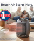 Portable Ceramic Space Heater With Tip Over Safety And Overheat Protection, 1500W Two Heat Settings And Thermostat, dark gray heater