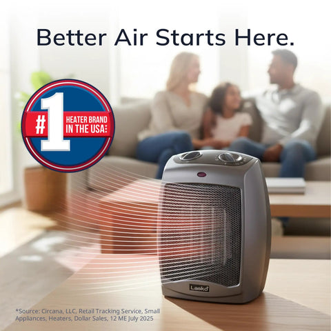 Portable Ceramic Space Heater With Tip Over Safety And Overheat Protection, 1500W Two Heat Settings And Thermostat, dark gray heater