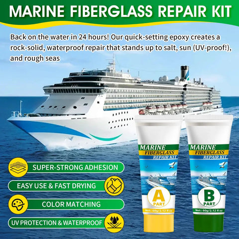 Marine Fiberglass Repair Kit 4.2 Oz Gel Coat Repair For Boats And Watercraft, DIY kit with epoxy tubes near cruise ship