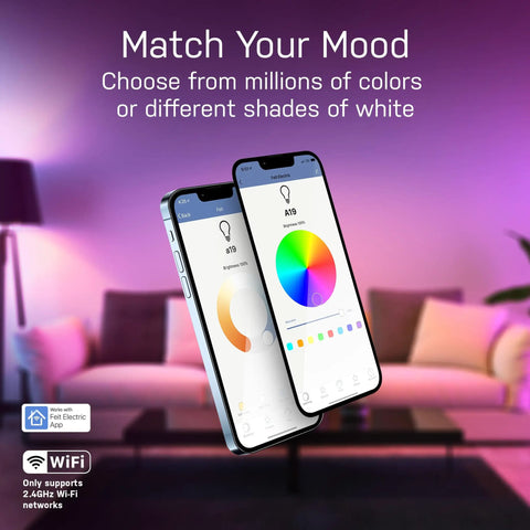 Smart WiFi LED Bulb With 100W Equivalent, Color Changing RGBW And Tunable White app control interface on mobile phones