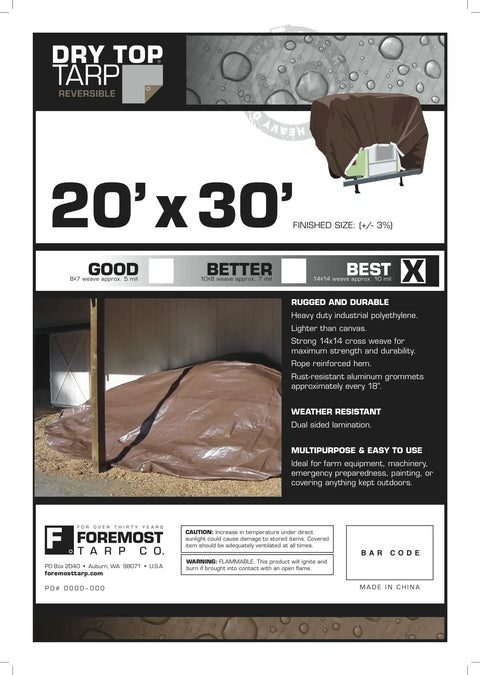 20x30 Multi Purpose Silver And Brown Heavy Duty Poly Tarp With True To Size Cut covering outdoor materials