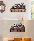 Wooden Deer Coat Rack With Five Hooks And Built-In Motion Sensor Light, Wall Mounted Entryway Organizer for Coats, Keys, Bags