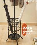 All In One Freestanding Coat Rack Stand With Built In Umbrella Holder And Hat Hanger 12 Hooks Space Saving Metal Organizer For Hallway Or Mudroom Heavy Duty Entryway Rack featuring black metal umbrella holder