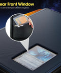 4 Pocket Top Loader Binder For 144 Cards In 3x4 Toploaders, featuring a clear front window and navy finish.