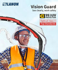 Man wearing Over Eyeglasses Safety Glasses With ANSI Z87 1 Lenses, UV protection, helmet and vest, clear vision outdoors