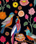 Vintage Parrot Floral Peel And Stick Wallpaper With Dark Background Self Adhesive Vinyl Roll 17.7 By 315 Inches Exotic Birds Decor