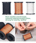 Three Spool Nylon Thread Sewing Kit With Pro Grade 3 Spools Of 80 Yards In Black White And Brown Heavy Duty Needles Set