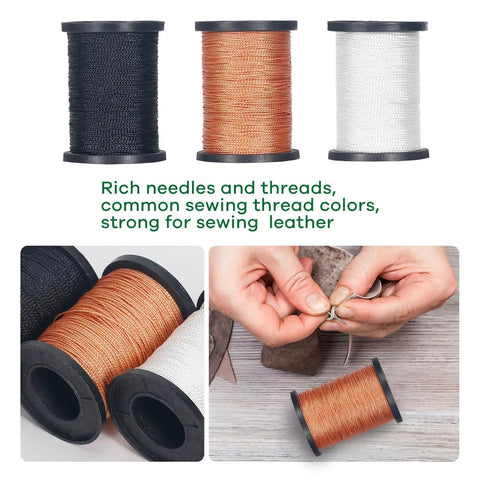 Three Spool Nylon Thread Sewing Kit With Pro Grade 3 Spools Of 80 Yards In Black White And Brown Heavy Duty Needles Set