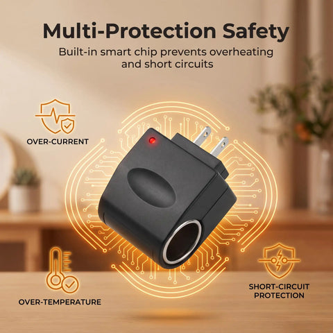 Car AC To DC Power Converter Cigarette Lighter To Wall Outlet Adapter with multi-protection safety features and heavy duty design.