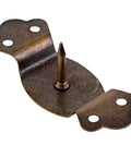 Close-up view of Built Like A Tank Antique Brass Trunk Handle Loops Heavy Gauge Nail Mount Steel for cabinetry use.