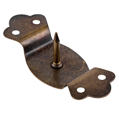 Close-up view of Built Like A Tank Antique Brass Trunk Handle Loops Heavy Gauge Nail Mount Steel for cabinetry use.