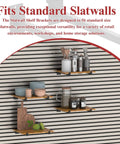 12 Inch Black Slatwall Shelf Brackets Set Of 18 displayed with items on shelves against a slatwall in a retail setting