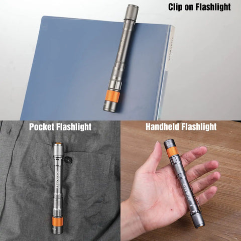 Rechargeable Pen Light With 300 Lumens Zoomable LED Pocket Flashlight UV Light Option Clip Memory Mode USB C Cable Incl.
