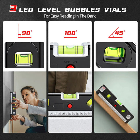4 In 1 Laser Level With 3 LED Modes Magnetic Torpedo Vials Tripod And 100 Ft Point 30 Ft Line Beam For Framing Tiling And Hanging Projects Pro Grade DIY Tool Built For Fast Accurate Layout, black level in use