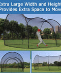 20 Ft Freestanding Batting Cage Backyard Baseball And Softball Practice with player hitting in large portable cage