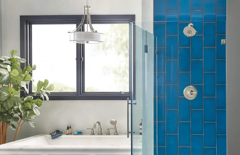 Westchester Shower Trim Kit With Single Handle 14S Brushed Nickel, Includes Full Body Spray, visible in modern bathroom setting