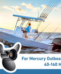 Pro Grade Aluminum Propeller 12.5 Inch Diameter 23 Pitch With 15 Spline Right Hand Rotation And Flo Torq II Hub Kit For Mercury Black Max Outboard Boats 40 50 60 70 75 80 90 100 115 125 140 HP with image of a boat on water