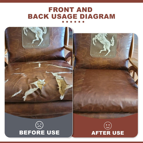 Before and after image of Self Adhesive Leather Repair Patch Kit for Furniture and Car Seats No Ironing Needed Quick Fix