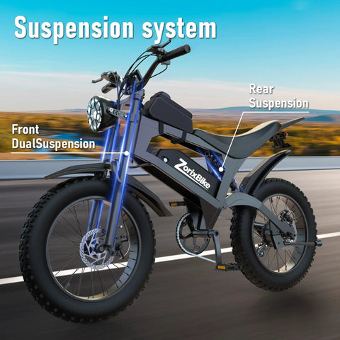Fat Tire Electric Bike For Adults With 48V 20Ah Battery, Dual 1500/3000W Brushless Motor featuring front dual suspension