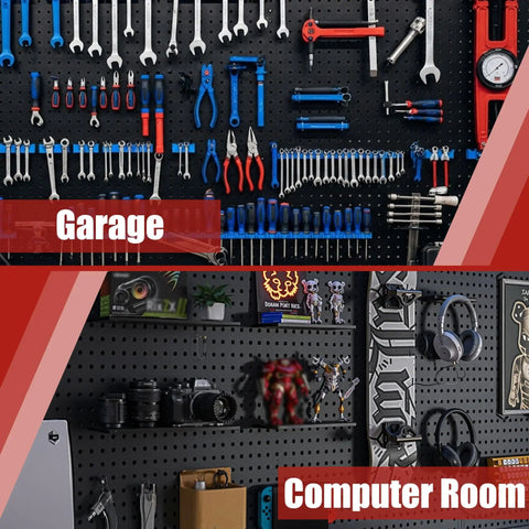 Garage and computer room with Beefy Heavy Duty Steel Pegboard Panels Set Of 8 With 50 Hooks Each 16 By 12 Inch Wall Organizer