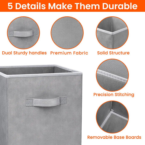 Rock Solid Eight Pack Storage Cubes 11 Inch Heavy Duty Fabric Closet Bins For Shelf Organization Collapsible Grey Cube Organizers For Clothes Blankets And Toys Durable Decorative Baskets
