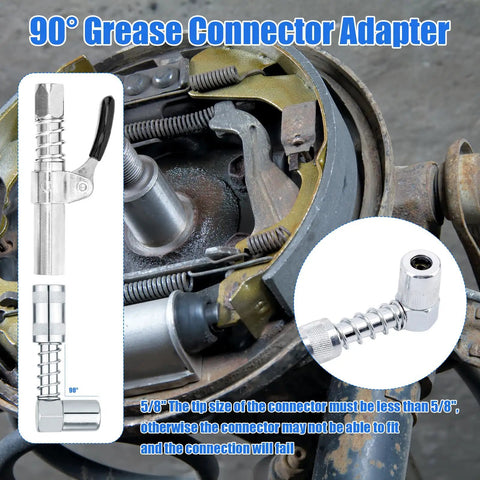 Close-up of Grease Gun Accessory Kit With Two Needle Nozzles, Two Dispensers Straight And Curved, in auto machinery setup
