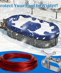Heavy Duty 100 Foot Pool Cover Cable And Aluminum Winch Kit with plastic coated steel wire in winter setup with snow