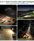 Ultra Bright Rechargeable Beast Mode LED Flashlight With Zoom Beam And Side Light Hanging Clip All In One Multi Function Light For Camping Emergency Hiking Dog Walking And Home Use Waterproof in various use scenarios.