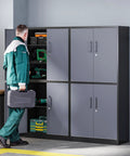 Heavy Duty Metal Storage Cabinet With Locking Doors And Shelves 71 Inch Tall Steel Garage Cabinet Built Tough For Home Office Workshop And Warehouse Powder Coated Finish Moisture Proof And Rust Resistant Secure Locking, open with tools