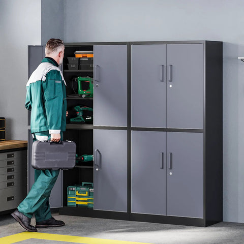 Heavy Duty Metal Storage Cabinet With Locking Doors And Shelves 71 Inch Tall Steel Garage Cabinet Built Tough For Home Office Workshop And Warehouse Powder Coated Finish Moisture Proof And Rust Resistant Secure Locking, open with tools