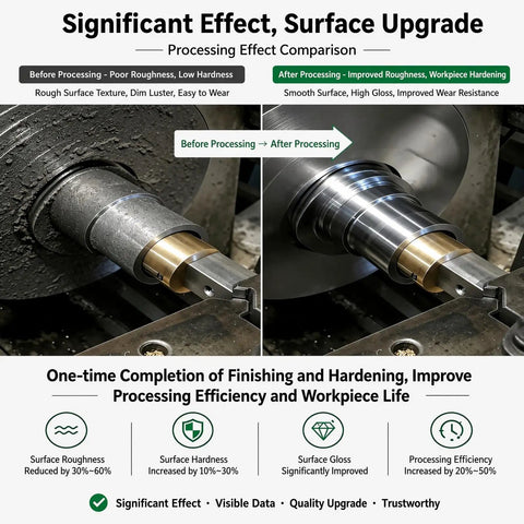Processing effect comparison showing No Sweat Dual End Roller And Ball Burnishing Tool For Mini Lathes results before and after use.