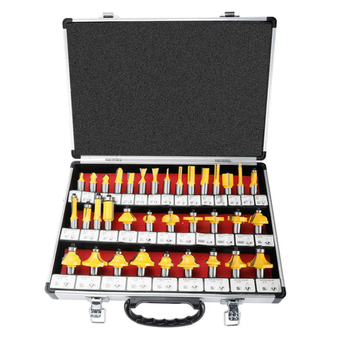 35 Piece Tungsten Carbide Router Bit Set With Half Inch Drive Shank For Doors Tables Shelves Cabinets And DIY Woodworking