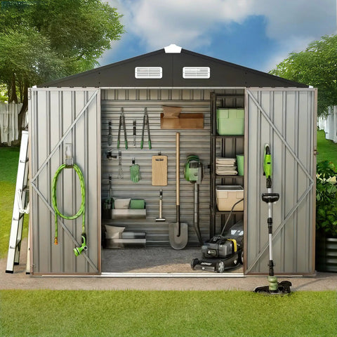 8x6 Ft True Full Size Outdoor Metal Storage Shed With Reinforced Sidewalls And Updated Frame For Tools Bikes No Floor