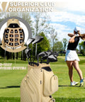 Ladies PU Leather Golf Cart Bag With Dual Handles, 14-Way Full-Length Top Dividers, Sandstone color, on golf course