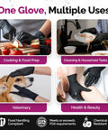 Top Shelf Black Nitrile Gloves 1000 Count Bulk 4 Mil Thick Chemical Resistant Disposable Gloves With Crisp Tactile Feel For All Day Comfort And Serious Work Protection used in cooking, cleaning, veterinary, and beauty tasks.