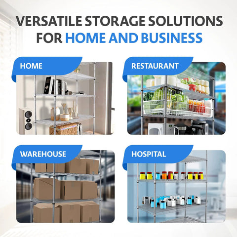 Beefy 5 Tier Heavy Duty Wire Shelving Rack With 4000 Lbs Capacity, 48 X 24 X 76 Chrome Wire Shelves On Wheels With 4 Inch Casters, NSF Commercial Rolling Rack, Adjustable Storage For Garage Kitchen Warehouse shown for home, restaurant, warehouse, hospital