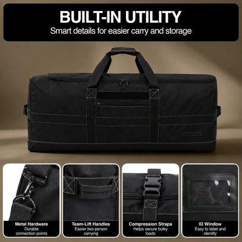 Beast Of A 132L 36 Inch Heavy Duty Extra Large Duffle Bag with upgraded zipper, durable water-resistant material, built-in utility features