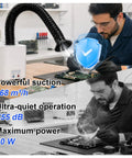 Heavy Duty Solder Fume Extractor Pulling Hella Clean Air With 128 To 168 Cubic Meters Per Hour Flow and Triple Stage Filtration in use.