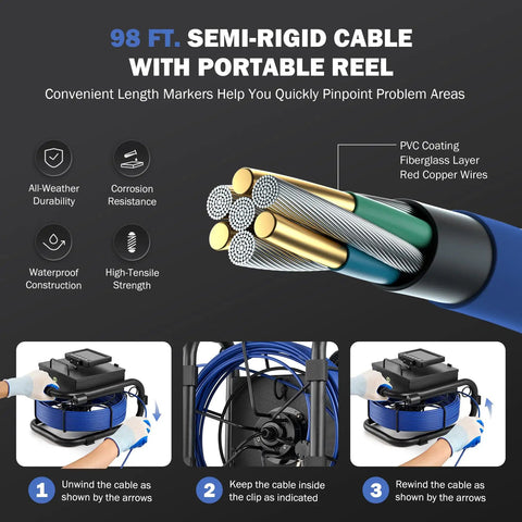 Drain And Sewer Inspection Camera With 100 Ft Cable 4 Point 3 Inch LCD Display IP68 Waterproof Reel and cable installation steps