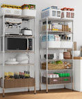 Heavy Duty 4 Tier Metal Wire Shelving Unit For Garage And Home Storage with kitchen items organized on shelves