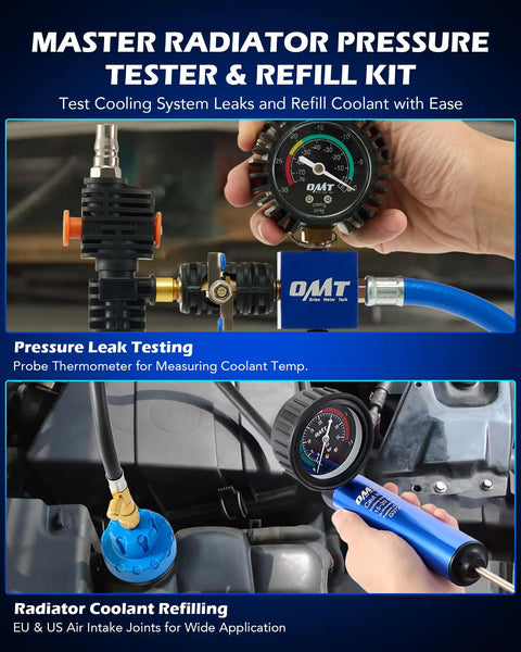 Boss Grade 34 Piece Coolant Vacuum Refill And Pressure Diagnostic Tester Kit With Universal Adapters for testing leaks and refilling coolant.