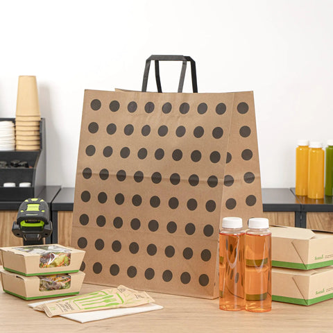 Polka Dot Kraft Paper Shopping Bags With Handles Large 15.9 By 9.8 By 17.3 Inch 100 Sustainable Takeout Bags For Weddings And Parties