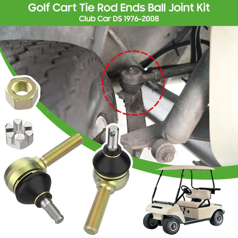 Golf Cart Tie Rod End Kit for Club Car DS 1976 to 2008 Left Hand Thread Ball Joints OEM 7540 Replacement, Easy Install Direct Fit to Restore Steering Geometry for Gas and Electric Models; close-up