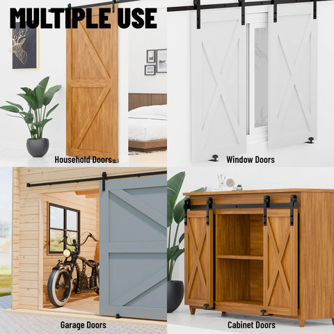 Sliding Barn Door Floor Guide Set, Wall Mount Stay Roller With 8 Setup Options, adjustable flush flat bottom door guides in use on household, window, garage, and cabinet doors.